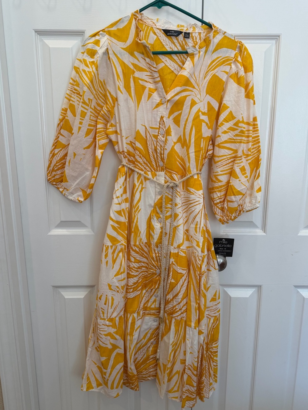 Mlle Gabrielle Yellow and White Tropical Print Midi Dress